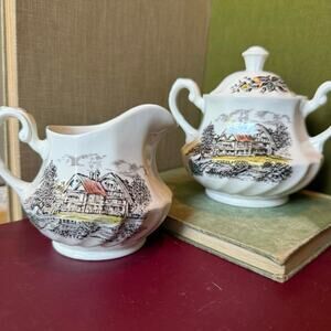Yorkshire Staffordshire Ironstone Sugar & Creamer Set • England • Vintage